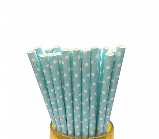 Трубочки бумажные GVS-62 "В Мелкий белый горошек" цвет голубой 250шт в интернет-магазине Кристалл Юг