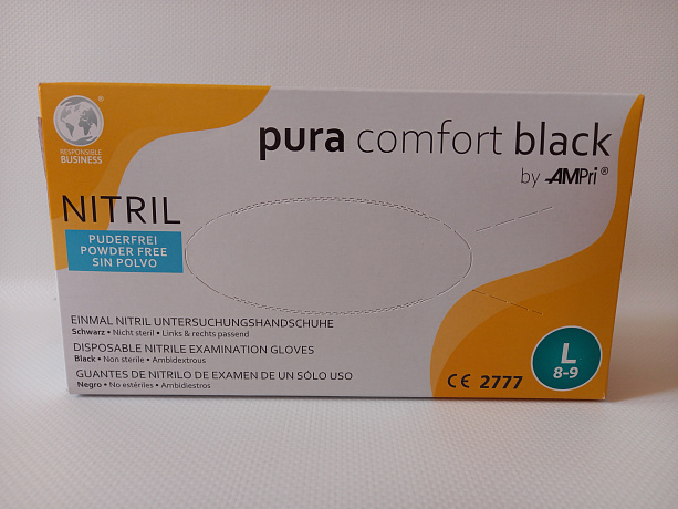 Перчатки нитриловые Черные PURA comfort L 50пар/уп 1/10 в интернет-магазине Кристалл Юг